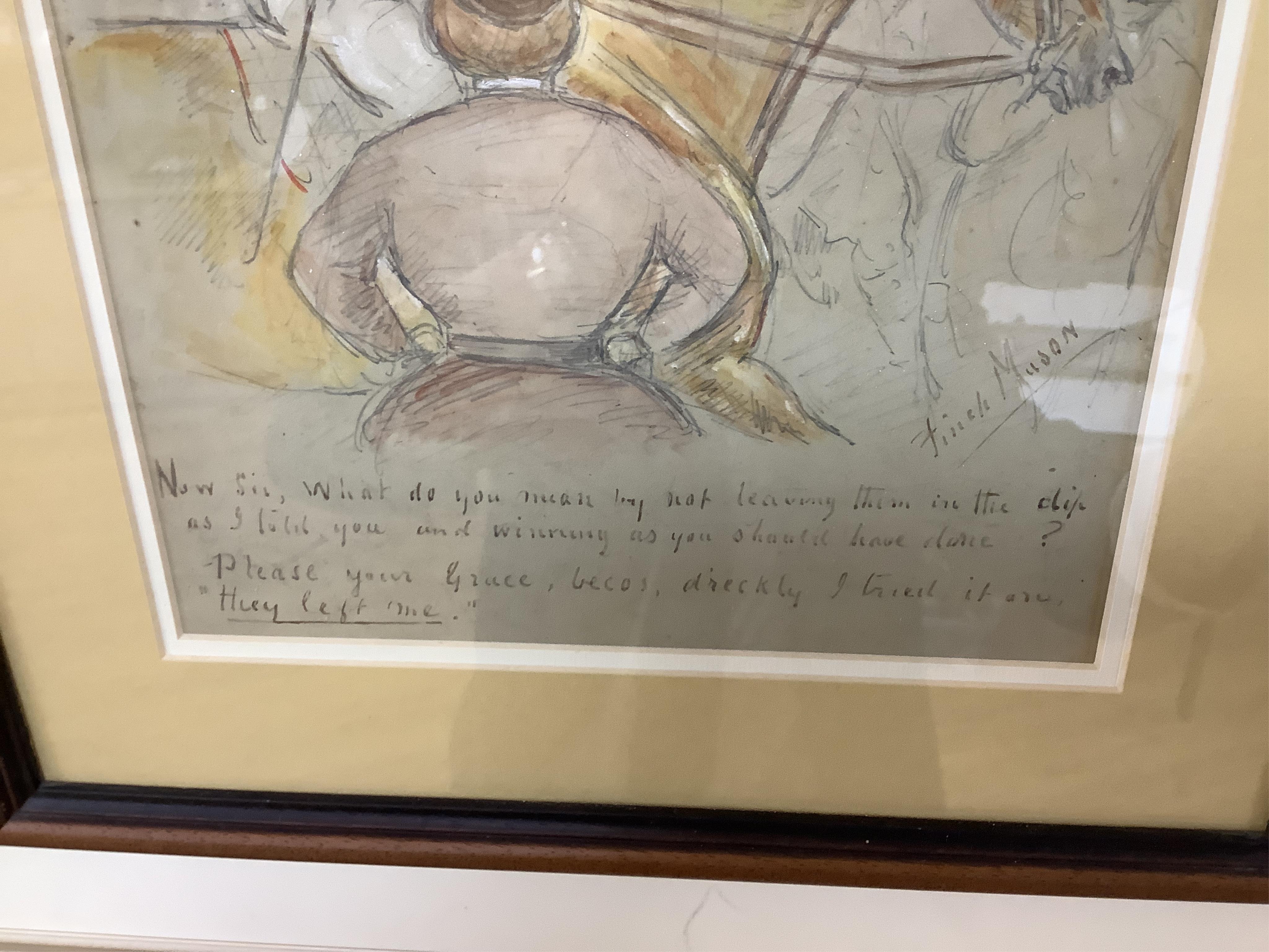 George Finch Mason (1850-1915), Horse racing interest to include 'Old Days at Cheltenham' and 'Victory', three pen, ink and washes, each signed, largest 31 x 25cm